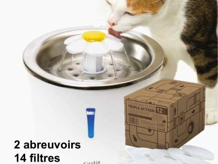 (KIT) 2 Abreuvoirs avec fleur et dessus en acier inoxydable Catit et filtre For Sale