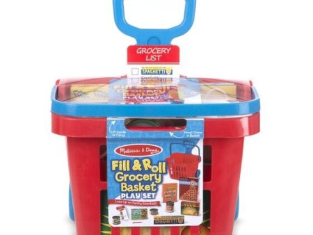 MELISSA & DOUG  Fill & Roll Grocery Basket Play Set: Load up on play kitchen and grocery store essentials and get playtime rolling with this durable rolling grocery basket -  M&D-4073 Cheap