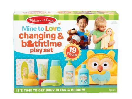 MELISSA & DOUG Mine To Love Changing & Bathtime Play Set: Pretend to get baby squeaky clean with shampoo and bubble bath bottles and soap in a dish - 31703 Online now