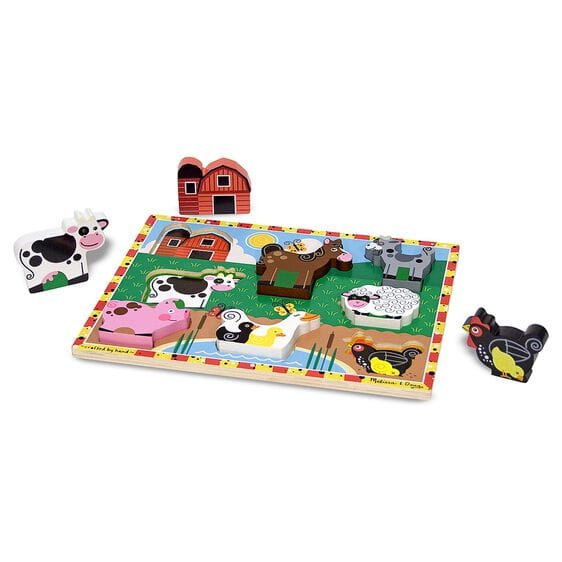 MELISSA & DOUG  Puzzle Chunky Farm: seven easy-grasp, chunky farm animals and a barn. Each piece has a full-color, matching picture underneath - 3723 Online Sale