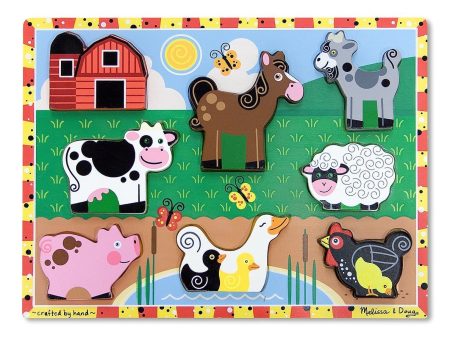 MELISSA & DOUG  Puzzle Chunky Farm: seven easy-grasp, chunky farm animals and a barn. Each piece has a full-color, matching picture underneath - 3723 Online Sale