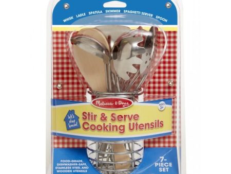 MELISSA & DOUG Cooking Utensils Stir & Serve:  Six sturdy utensils, made of stainless steel and wood - M&D-9351 Online