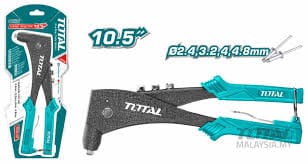 Total 10.5  Aluminium Body Hand Riveter, 4-in-1     (2.4mm, 3.2mm, 4mm, 4.8mm), Sturdy and Durable, One Hand Rivet Tool. Ideal for Metal, Plastic and Leather - THT32105 For Sale