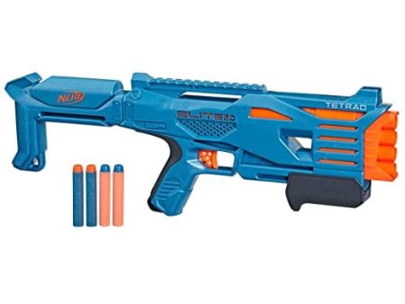 HASBRO Nerf Elite 2.0 Tetrad: Get blasting in 3 quick steps! Load the barrels, pump the priming slide backward and forward, and pull the trigger to unleash 1 dart - F5026 For Discount