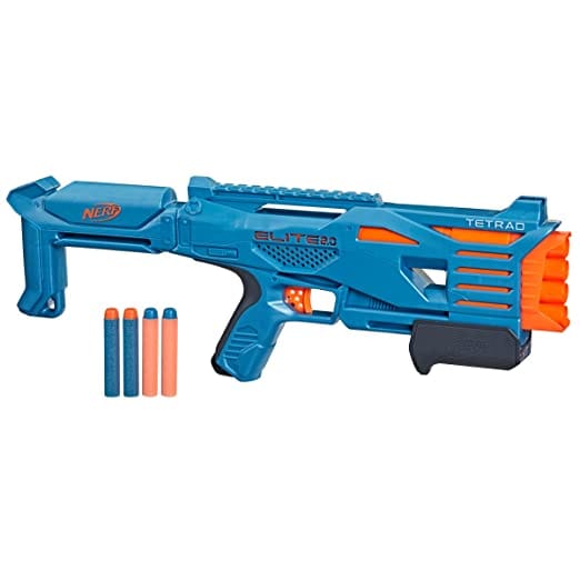 HASBRO Nerf Elite 2.0 Tetrad: Get blasting in 3 quick steps! Load the barrels, pump the priming slide backward and forward, and pull the trigger to unleash 1 dart - F5026 For Discount