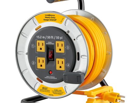 Link2Home Retractable Cord Reel with 4 Outlets 15.24 m   50 ft. This reel is the perfect solution for any space, whether in your workshop, garage, or for outdoor activities.-472679 Online Sale