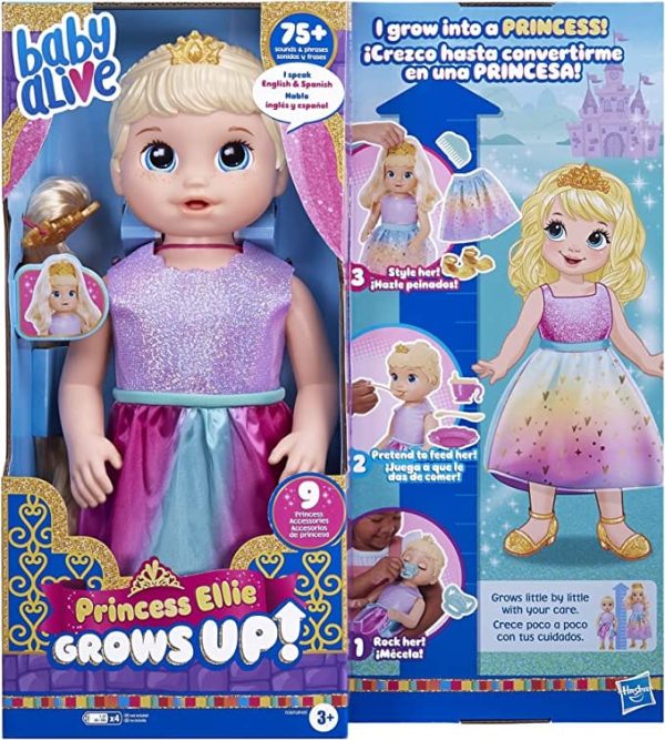 GTBW Baby Alive Princess Ellie Grows Up: This Baby Alive doll starts at 14 inches (37 cm) and slowly grows by rocking her and using her nurturing accessories - HASBRO-F523 on Sale